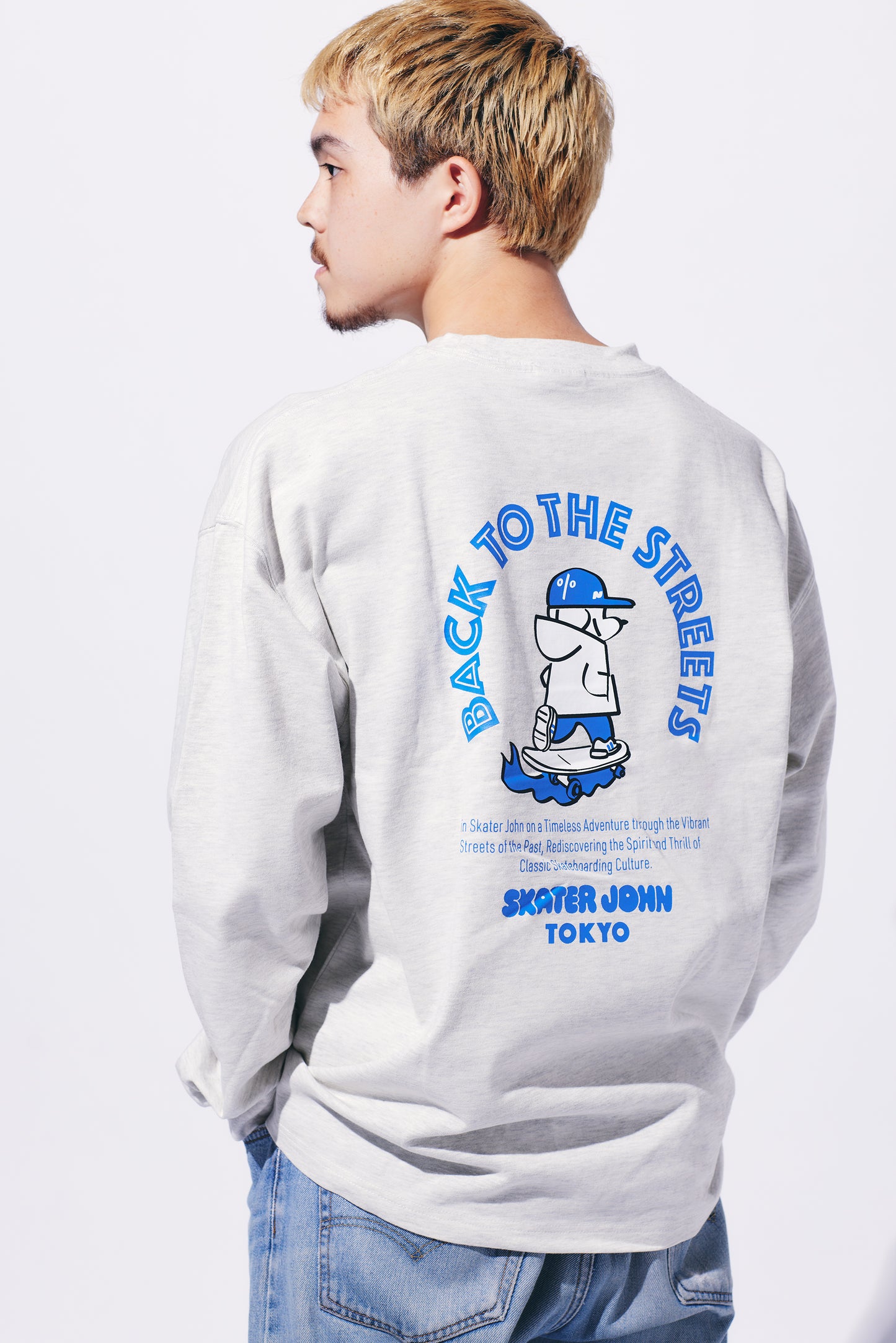 BACK TO THE STREETS Long-sleeved T-shirt 🟦 ⬜️【JOHN by OFFICE SHIBACHAN】