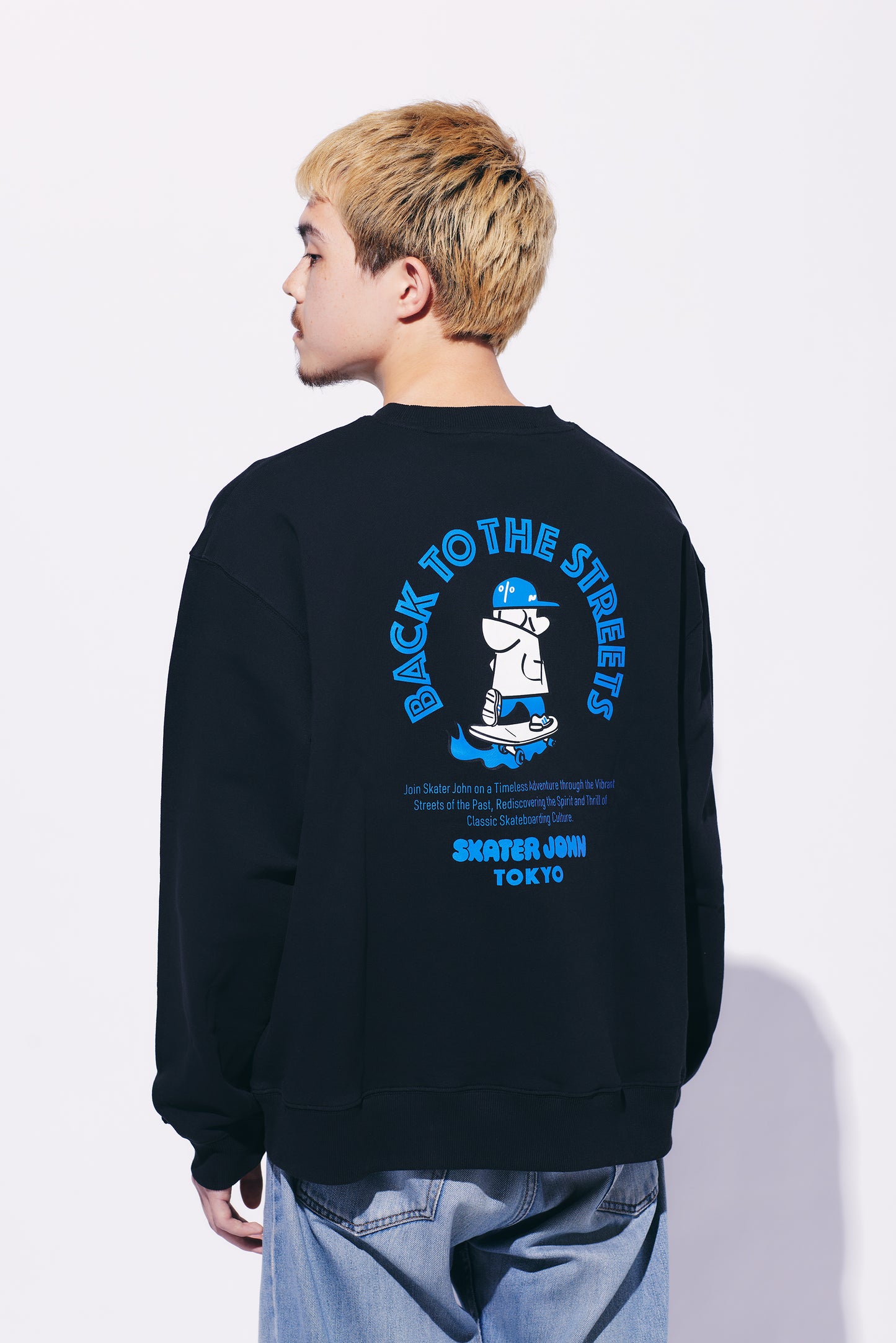 BACK TO THE STREETS Crewneck sweat 🟦 ⬛【JOHN by OFFICE SHIBACHAN】